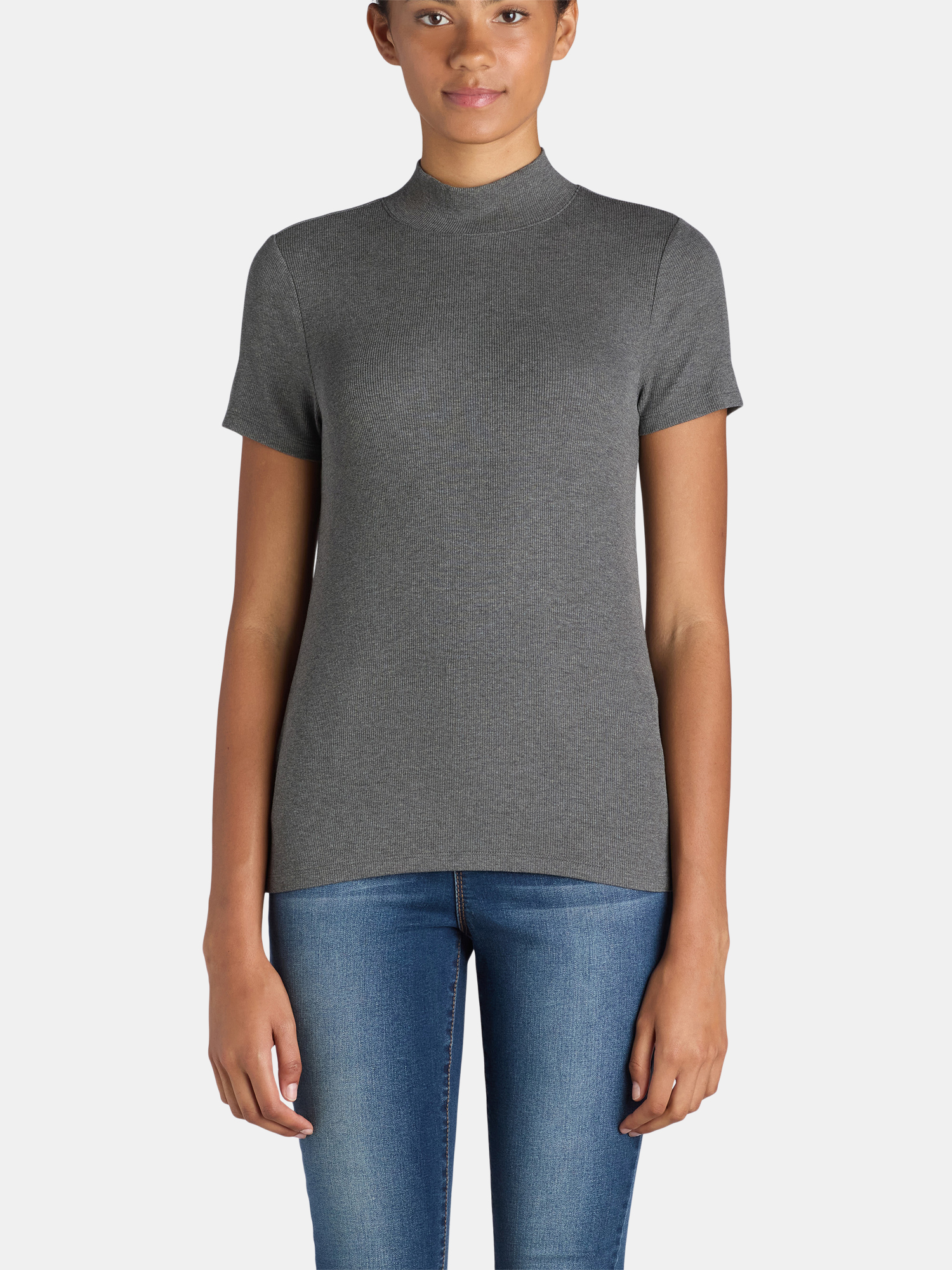 Time and Tru Women's Mock Neck Top with Short Sleeves, 2-Pack, Sizes XS-XXXL