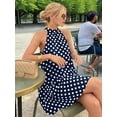 thumbnail image 4 of Women's Mini Halter Short Dresses Line Polka Dot Petite Sundress Dress for Summer Navy Blue L, 4 of 10