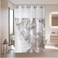 thumbnail image 3 of Cortina de ducha a rayas con forro de tela a presión - Juego de forro de hotel con ventana superior de malla transparente, lavable a máquina, 3 of 5