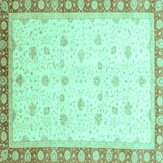 Ahgly Company Indoor Square Oriental Turquoise Blue Modern Area Rugs, 3' Square