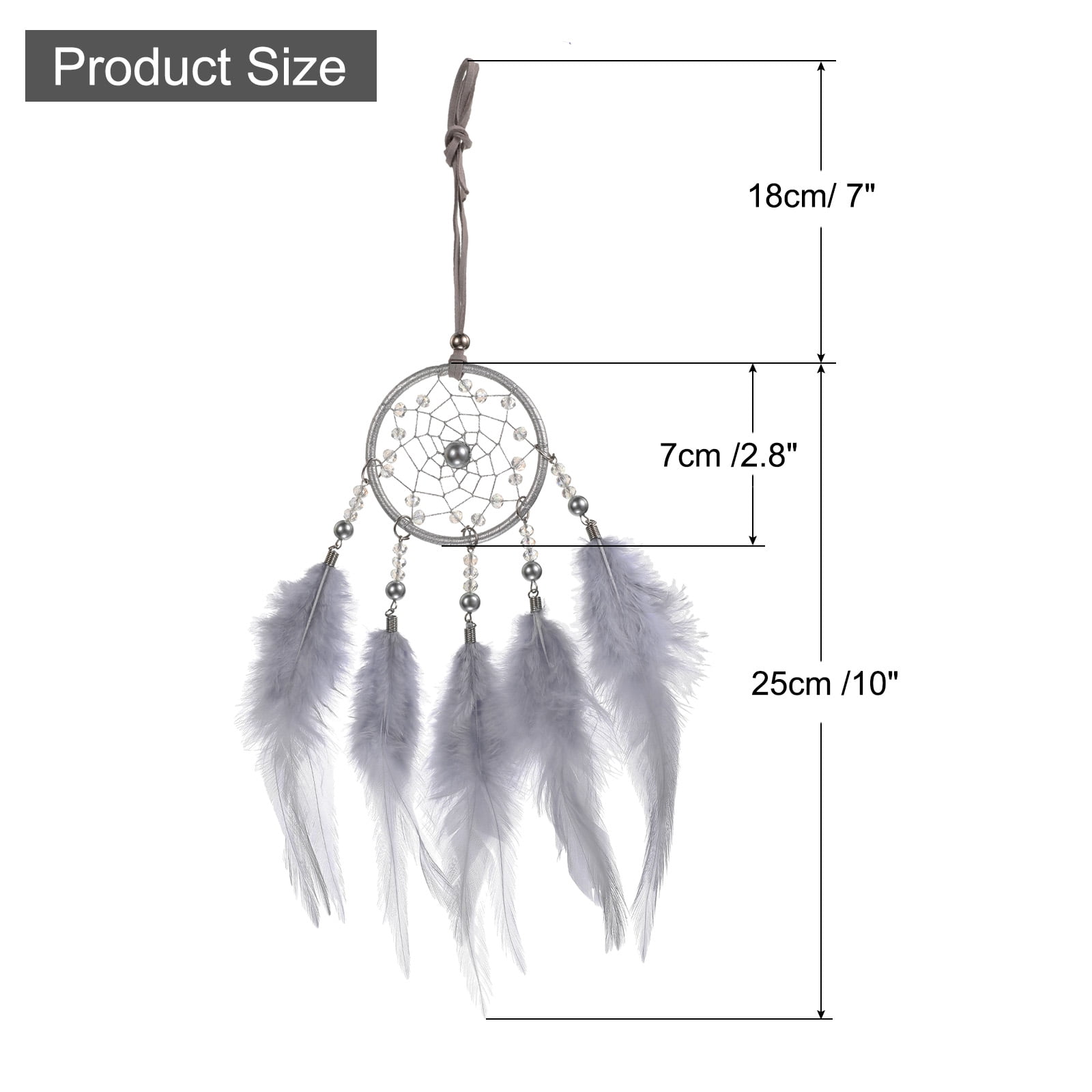 Unique Bargains Dream Catchers Handmade Feather Dreamcatcher with Crystal Beads Gray