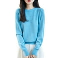 thumbnail image 2 of YueHuiYing Women's Fashion Casual Solid Color Semi-turtle Neck Loose Winter Knitted Sweater Pullover Top, 2 of 6