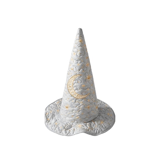 Halloween Wizard Hats for Women Classic Pointed Quilted Witches Hat Wide Brim Party Cosplay Accessories Light Gray One Size