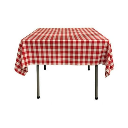 

TCcheck52x52-RedK98 Polyester Gingham Checkered Square Tablecloth White & Red - 52 x 52 in.