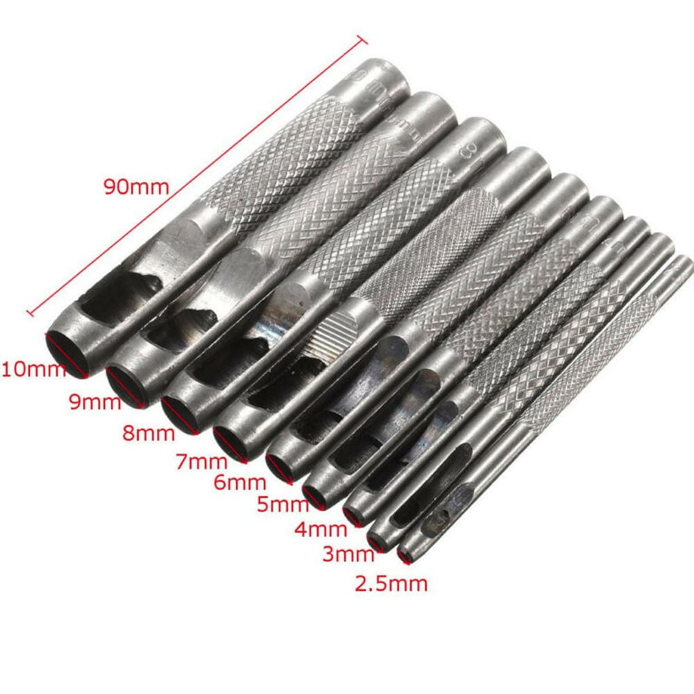9pcs Heavy-Duty Hollow Leather Hole Gasket Punch Set Cutter Belt Wad Puncher Kit