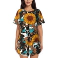 thumbnail image 1 of Fotbe Vintage Sunflowes Conjunto de Pijama Estampado para Mujer, 2 Piezas, Ropa de Dormir con Camiseta de Manga Corta y Shorts Suaves-4X-Large, 1 of 6
