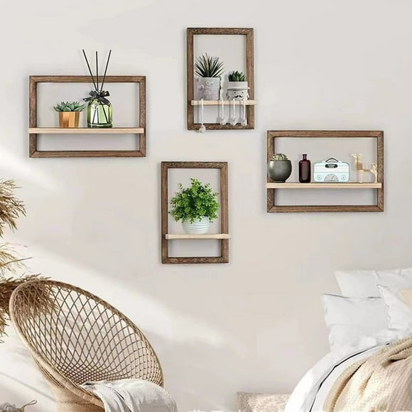 Werulen Clearance Under $5 ! Floating Wood Wall Shelves, Square Hanging Floating Shelves, Wall Decor Mounted Bathroom, Living Room, Kitchen Storage Shelf Decorative