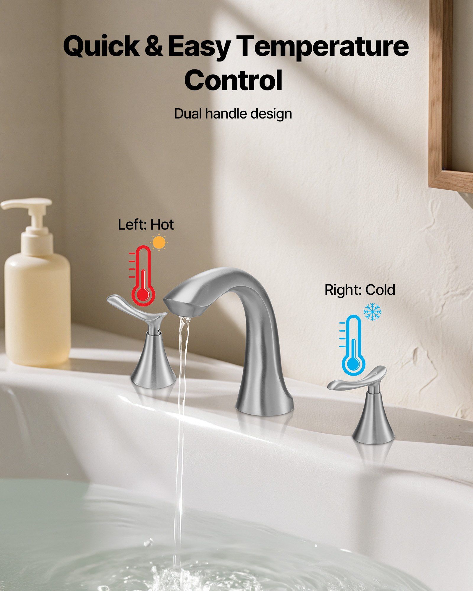 Waterfall Gooseneck Roman Tub Faucet, 3-Hole Deck Mount Bathtub Faucet Set with 2 Handles, Brushed Stainless Steel for Adult Bath and Pet Grooming Station