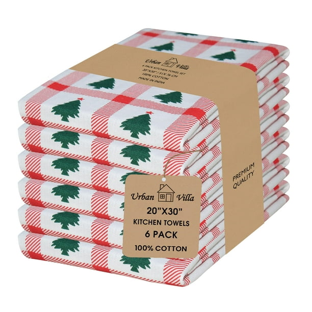Paños de cocina Urban Villa, algodón, 51 x 76 cm, paquete de 6 unidades, navideños