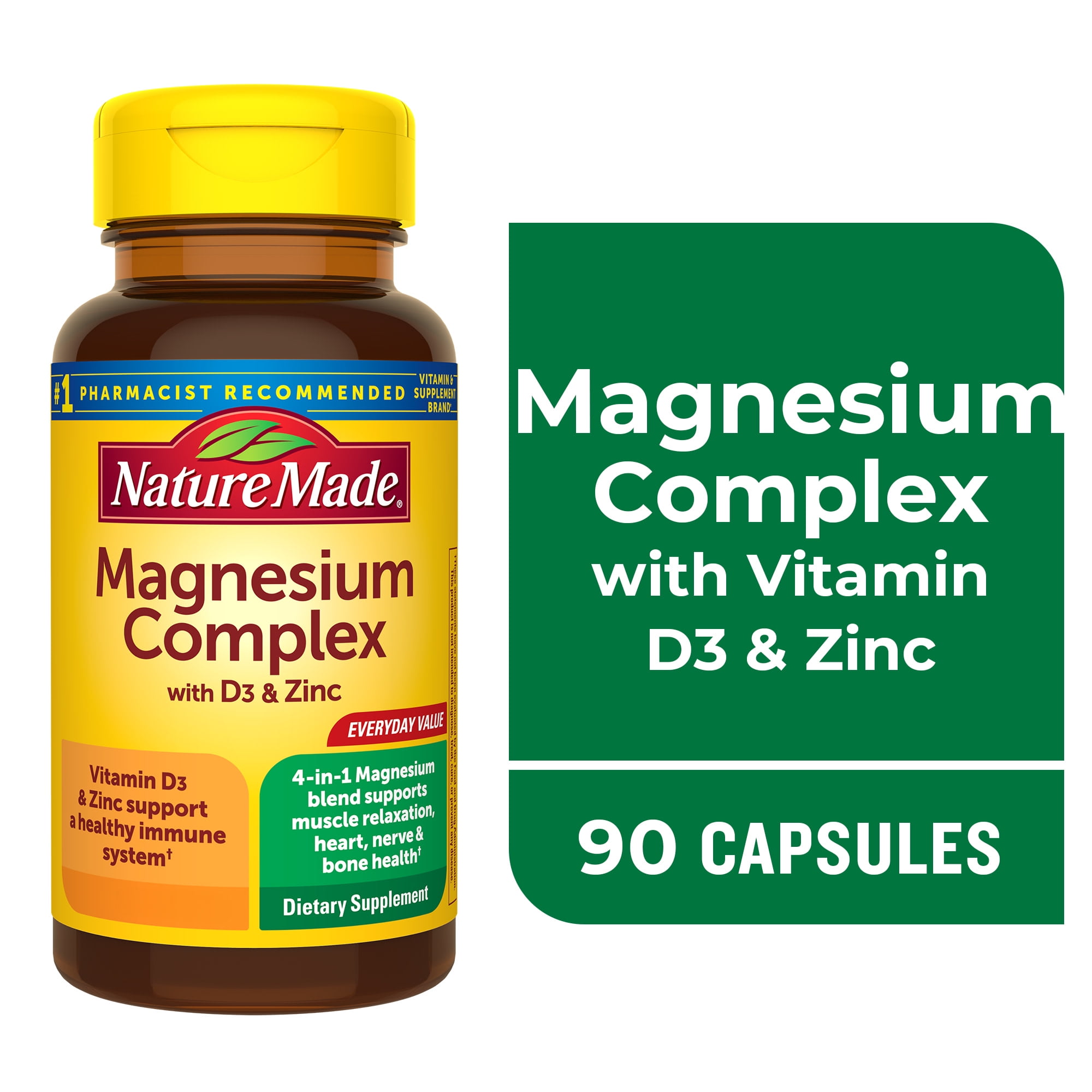 Nature Made Magnesium Complex Supplement with Vitamin D & Zinc Capsules, 90 Count