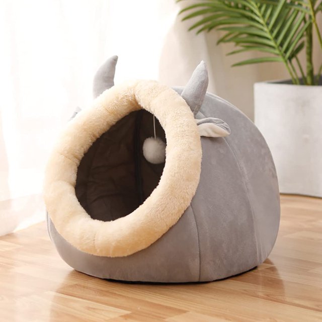 Cat Hut Cat Hut Mascotas Cama para Perros Desmontable Suave y cálida Cama para Perros y Gatos con Cojines de Franela Casa Cueva para Gatos Cama para Conejos (Gris) S oso de fresa Electrónica