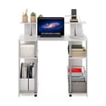 thumbnail image 4 of Furinno Jaya 35.3 Inch White Computer Desk with Raised Hutch and Open Shelf, Gaming Desk, Office Desk for Home Office, Bedroom, White Wood/Stainless Steel, 4 of 5