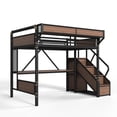 thumbnail image 5 of Bellemave Full Size Loft Bed with Desk, Stairs and Wardrobe, Metal Gaming Loft Beds with Beside Shelf & Pegboard and LED Light, Heavy Duty High Loft Bed with USB Ports, No Box Spring Required, Black, 5 of 9
