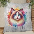 thumbnail image 3 of Watercolor Drip Ragdoll Pop Art Colorful Portrait Artwork Quilt Blanket Cat Lover Kitten Owner Gifts Idea Cozy Comforter Throw Blanket - 01009, 3 of 5