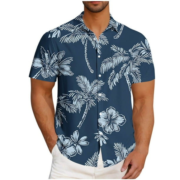 Blusa y camisa de manga corta con cuello vuelto para hombre, informal, a la moda, con estampado de bolsillo y botones, de poliéster.