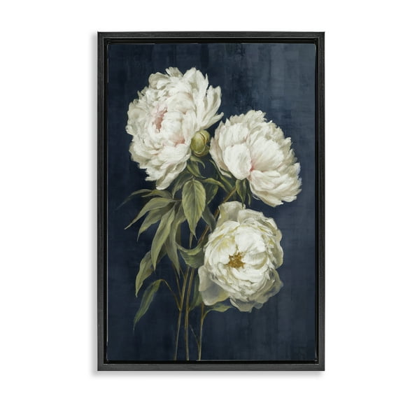 Stupell Industries White Blossoms on Blue Plants & Flowers Painting Black Floater Framed Canvas Art Print Wall Art, 17 x 25