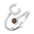 thumbnail image 2 of Capital C Initial Letter 3MM Round Smoky Quartz 925 Sterling Silver Women Adjustable Mother's Day Gift Ring, 2 of 3