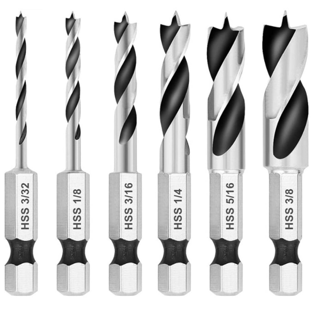 Yakamoz 6Pcs 1/4 Inch Quich Change Hex Shank Stubby Drill Bit Set for Wood Stubby Brad Point Short Drill Bits Imperial 