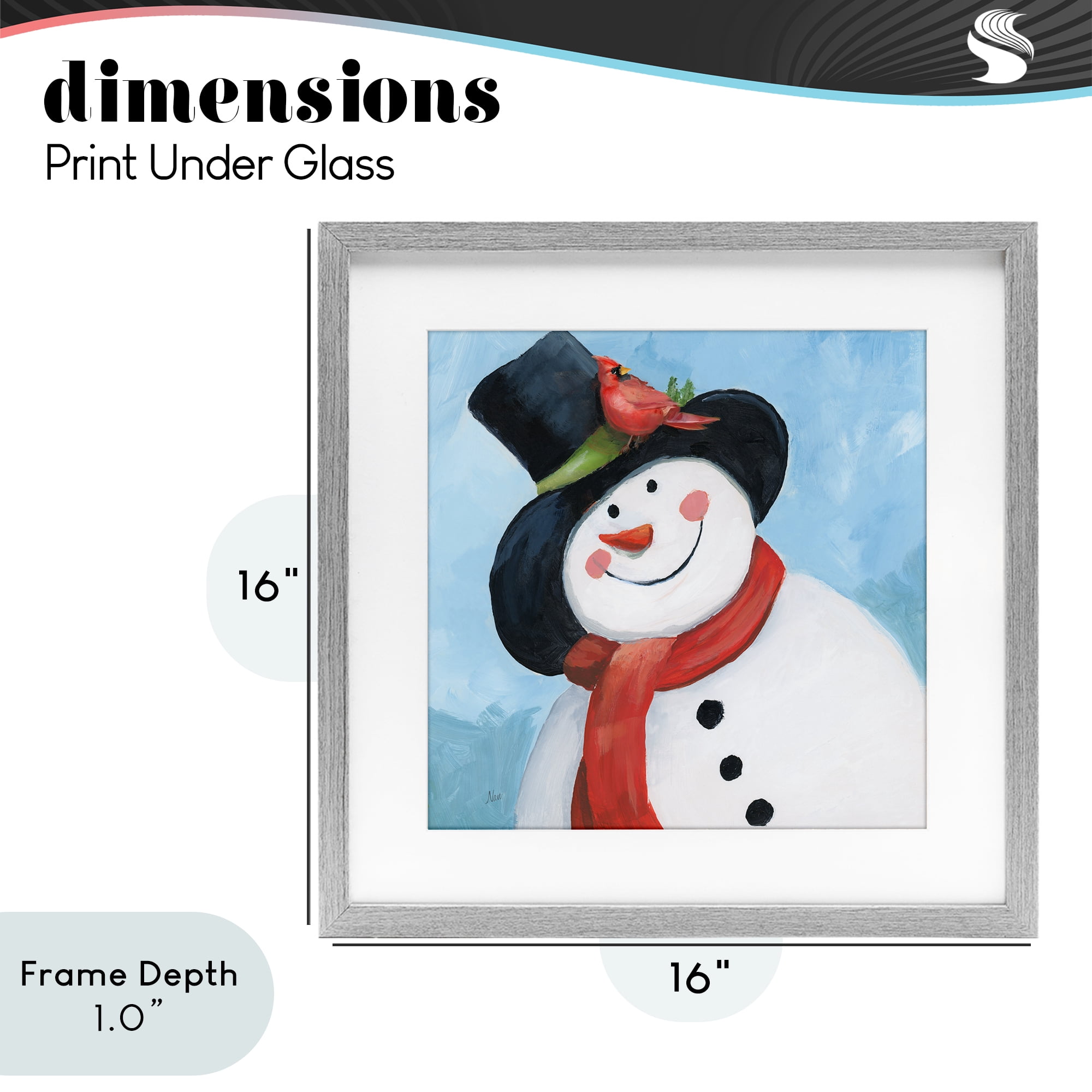 Stupell Industries Cheerful Snowman with Cardinal Gray Framed Print Under Glass, design by Nan