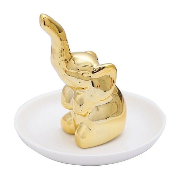 Gold White Plates Small Elephants Jewelry Tray White Elephants Ceramic Stereo Decorative Plates Ring Tray Ornament Ceramics Gold Color Measuring 3.94 X 3.94 X 3.74 Inches