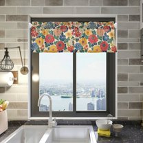 Yayeee Kitchen Valance Rod Pocket 54" x 18" Living Room Window Curtain, Vibrant Flowers Pattern