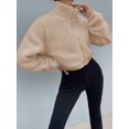 thumbnail image 5 of Womens Khaki Drop Shoulder Zip Up Fleece Jacket, 5 of 5