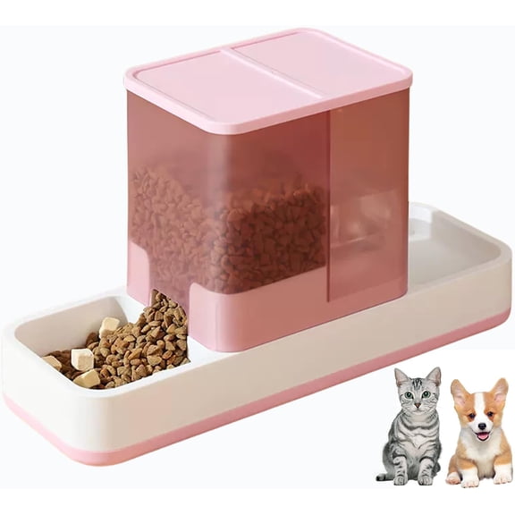 Automatic Cat Food and Water Dispenser Gravity Dog Feeder Auto Cat Feeder 2 in 1 Pet Food Dispenser for Cats Small Dogs(Pink)