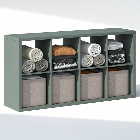Furinno CUBIC 8-Cube Closet Organizer Open Shelf Extra Thick Frame Sage Green