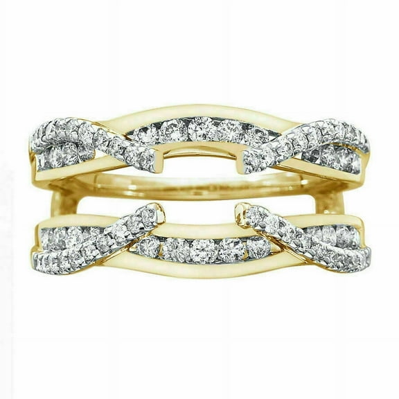 Gems Jewels 14K Yellow Gold Plated 2.00 Ct Round Cut White Diamond Enhancer Guard Wrap Ring 925 Sterling Silver For Women's -5