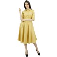 thumbnail image 6 of Bimba Women's 3/4 Sleeve Linen Collar Neck Solid Flared Shirt Dress with Side Pockets, 6 of 9