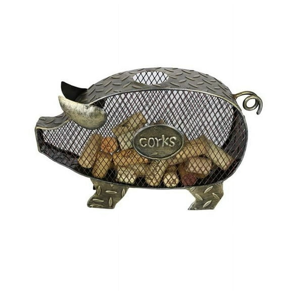 Wine Cork Holder Storage Pig Themed in Silver Metal