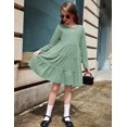thumbnail image 4 of Arshiner Girls Long Sleeve Dress Fall Cotton Crewneck Tiered Ruffle Swing Solid Casual Midi Dresses, 4 of 6