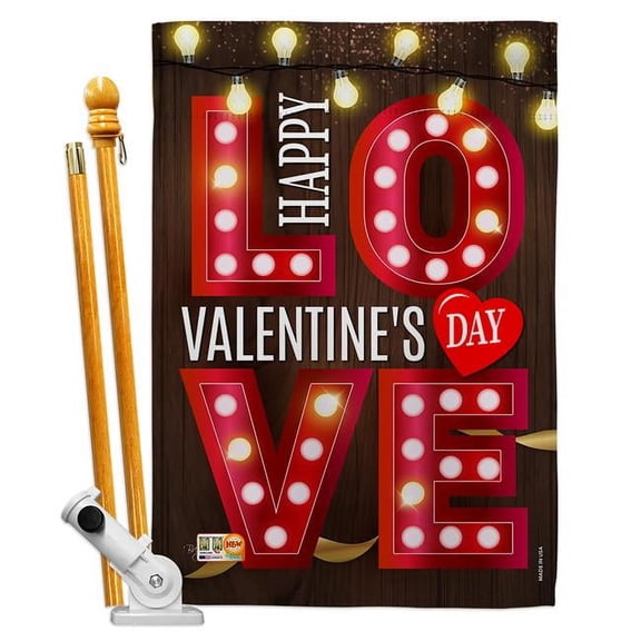 Breeze Decor BD-VA-HS-101053-IP-BO-D-US17-BD 28 x 40 in. Lightful Valentine Love Spring Valentines Impressions Decorative Vertical Double Sided House Flag Set with Pole Bracket Hardware