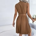thumbnail image 4 of VSSSJ Women's Cross V Neck Sleeveless Tunic Mini Pleated Dresses Solid Color Belted Slim Elegant A-Line Swing Summer Short Dress Khaki L, 4 of 7
