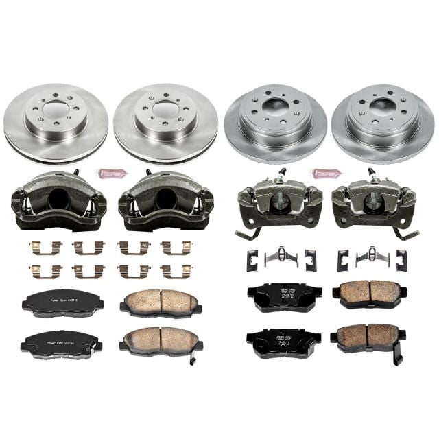 PowerStop Front and Rear Stock Replacement Brake Pad and Rotor Kit with Calipers Fits: HONDA Select Models KCOE691