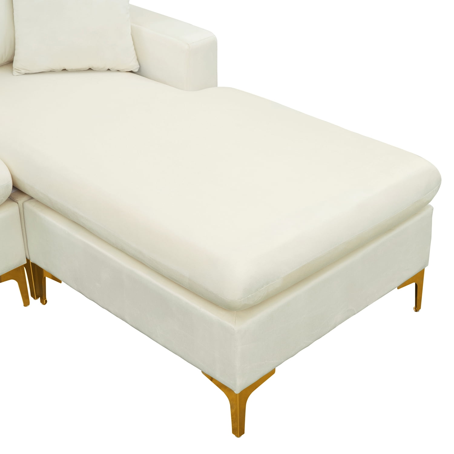 Kadyn 110.6" Sectional Sofa, L-Shape Elegant Velvet Couch with Ottoman and 2 Pillows, Upholstered Sectional Sofa for Living Room Apartment,Cream White Kadyn 110.6" Sectional Sofa, L-Shape Elegant Velvet Couch with Ottoman and 2 Pillows, Upholstered Sectional Sofa for Living Room Apartment,Cream White