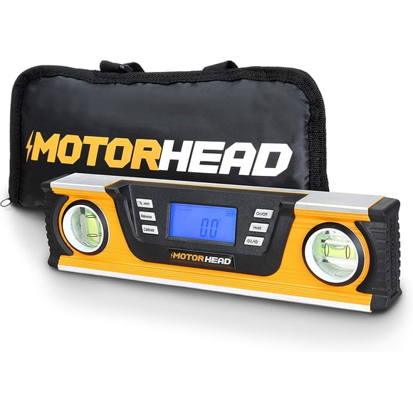 MOTORHEAD 10-Inch 0° - 180° SMART DIGITAL Level, LCD Screen, Audible Alerts, Water, Dust & Shock Resistant, Magnetic Bottom, Includes Bag, High-Visibility, Solid-Milled Aluminum, USA-Based Support