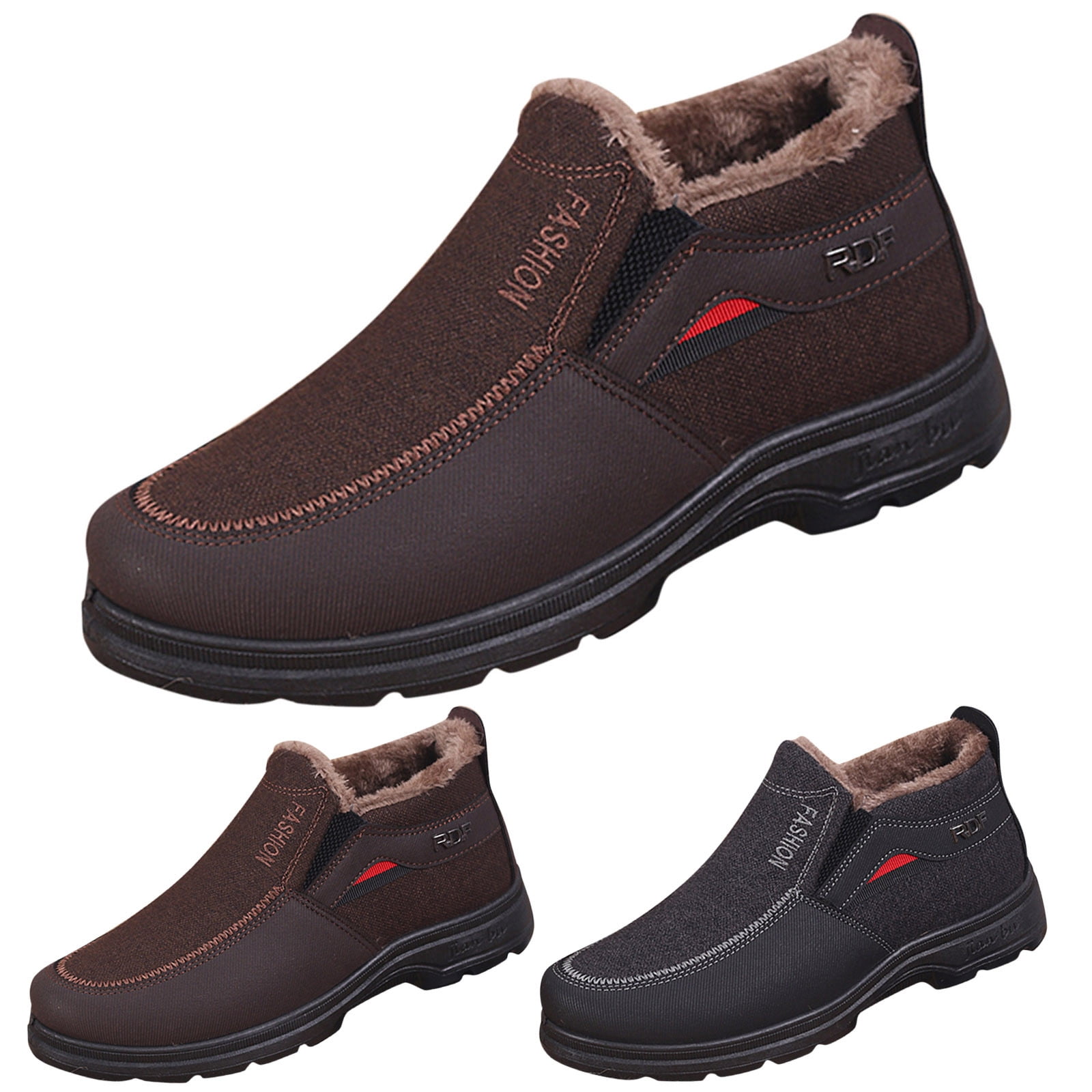 Chenyee Men's Winter Slip On Warm Ankle Boots Outdoor Non Slip Furry Lined Comfortable Hiking Walking Shoes