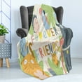 thumbnail image 4 of Forever Friends Soft Flannel Fleece Blanket, Calligraphic Design of Colorful Funny Creatures Nature Exotic Leaves, Cozy Plush for Indoor and Outdoor Use, 70" x 90", Ivory Multicolor, by Ambesonne, 4 of 5