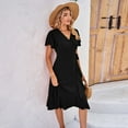 thumbnail image 4 of SWSMCLT Women's Summer Dresses Short Sleeve Wrap V Neck Casual Belted Midi Dress Deep V Neck Spring Sundress Black Large, 4 of 4