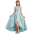 thumbnail image 2 of SGFCWSX Girls Pageant Dress Spaghetti Strap Satin High Low Hem Ruched Wedding Party Dresses for Kids Light Blue Size 7, 2 of 6