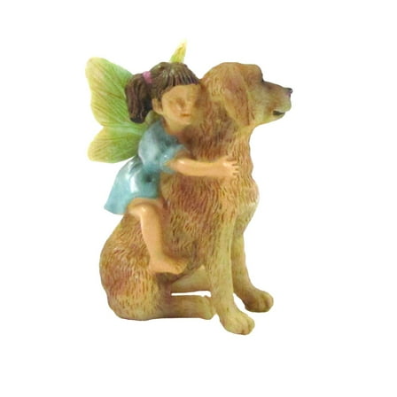 Mini Fairy Girl Riding Dog Garden Figurine Miniature Figure Pet Ornament Decor Supply