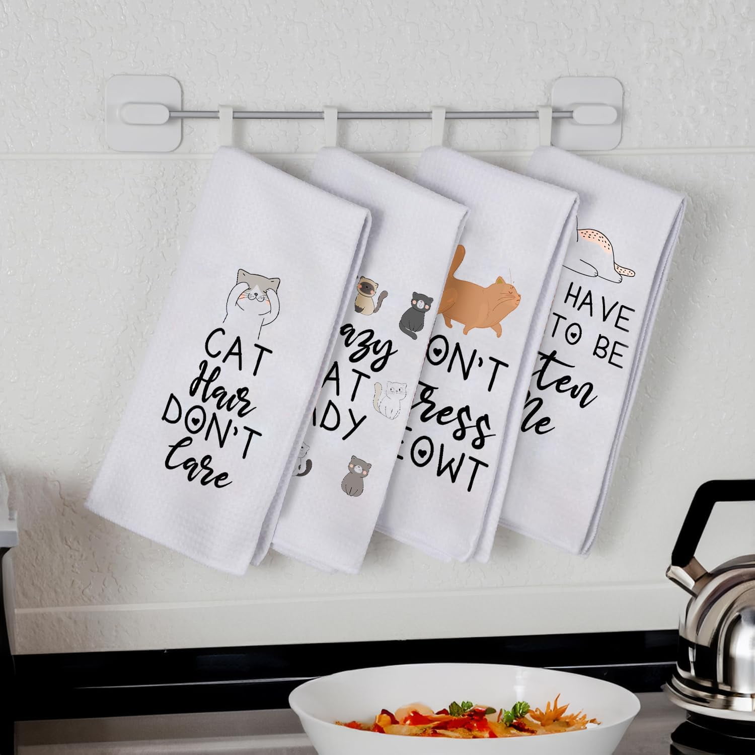 Microfiber Dish Towels Funny Cat Puns Funny Kitchen Towel Set of 4 - Best Housewarming Gifts for New Home, Tea Towels for Kitchen Funny, Cat Lady Kitchen Gifts, CatThemed Dish Towels with Sayings