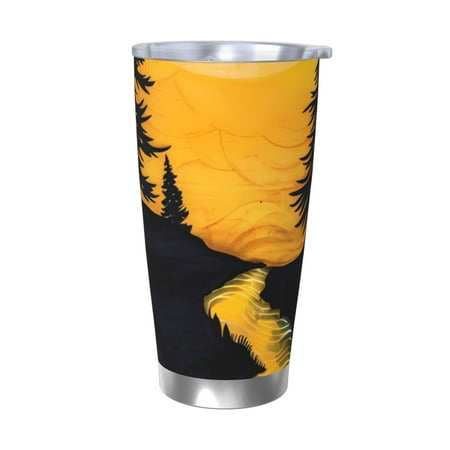 

Uemuo Sunset River Pine Trees Print Travel Coffee Mug 20oz Double-walled Car Cup Stainless Steel Insulated Tumbler Leak-proof Travel Cup Reusable Straw Car Cup-Without Straw
