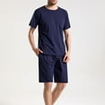 thumbnail image 3 of SWSMCLT Men's 2 Piece Shorts Pajama Set Soft Pjs Lightweight Lounge Set Cotton Summer Short Sleeve Lounge Cool Navy X-Large, 3 of 4