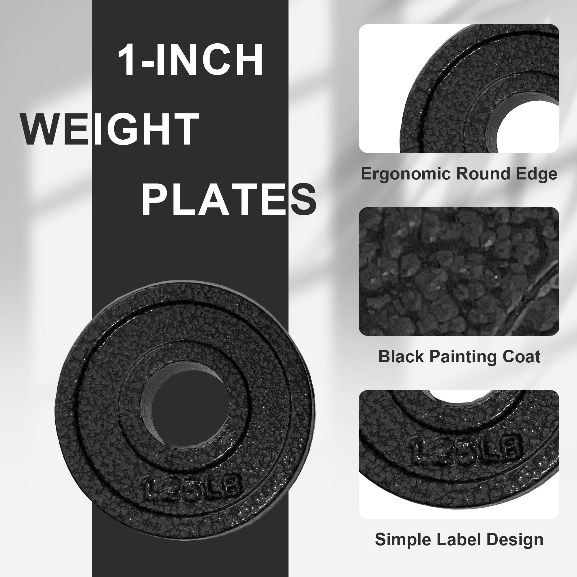 BalanceFrom Standard Cast Iron Weight Plates, 1-Inch Center Hole, Black Finish, Sold in Pairs（1.25LB, 2.5LB, 5LB, 10LB），for Strength Training & Home Gym