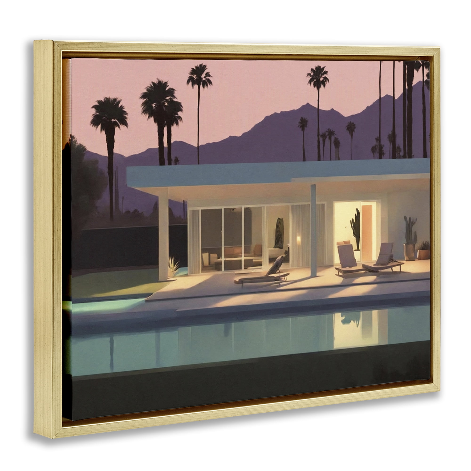 Stupell Industries Summer Pool Reflection Landscape & Nature Painting Gold Floater Framed Canvas Art Print Wall Art, 21 x 17
