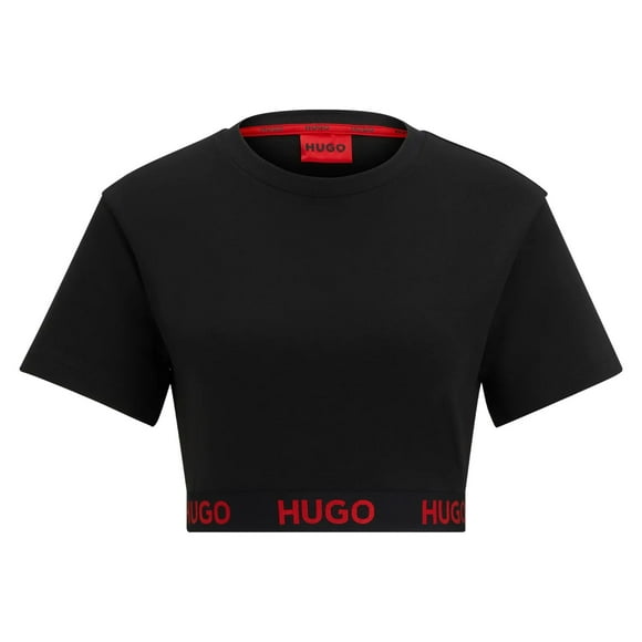Hugo Womens Logo Ribbed Waistband Crop T-Shirt