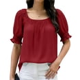 thumbnail image 6 of ClodeEU Womens Off The Shoulder Blouses ,Dressy Casual Cute Puff Sleeve T Shirts Fashion Red,Womens Plus XXL, 6 of 7