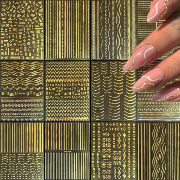 12 Sheets French Line Nail Decals 3D Nails Art Stickers Wavy Line Nail Stickers